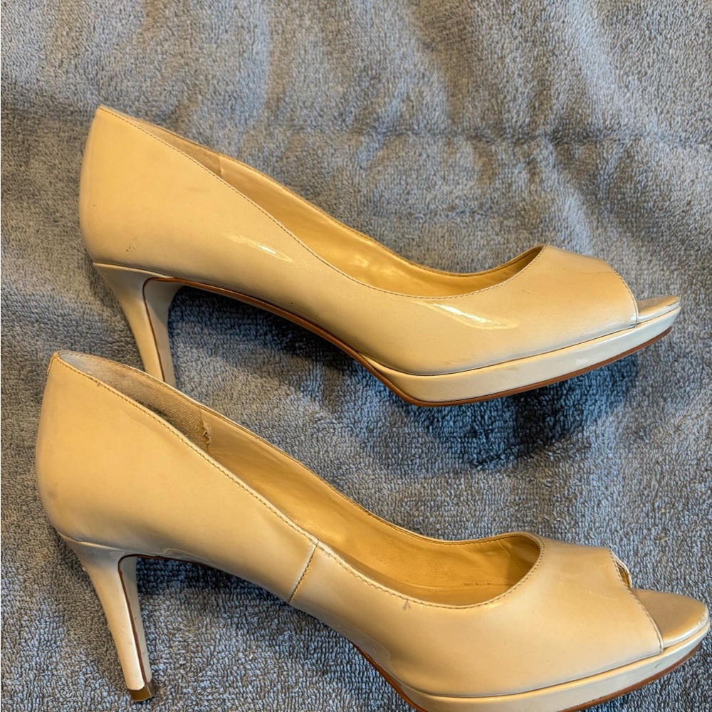 Nine West Cream Peep-Toe Heels
